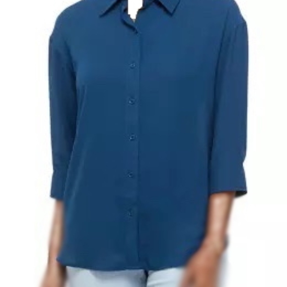 Cupio Blue Teal Button-Down Blouse 3/4 Sleeve Size Medium